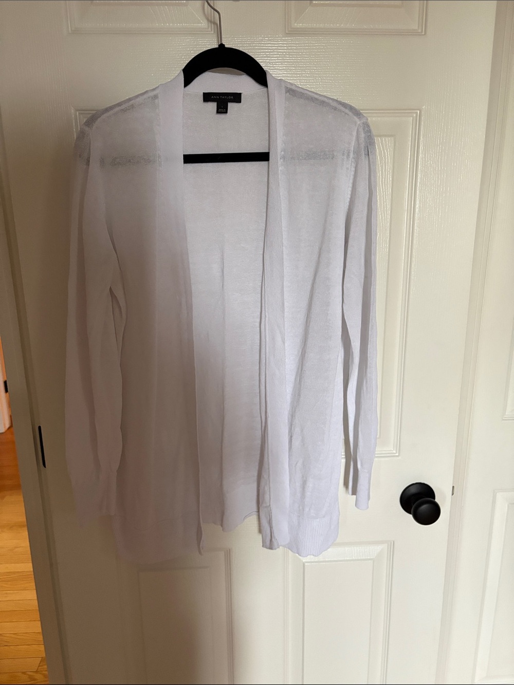 Ann Taylor White Lightweight Open-Front Cardigan